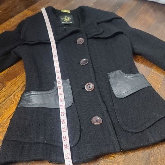 MACKAGE Black Wool With Leather Trim Woman's Peacoat size Large - Picture 8 of 14